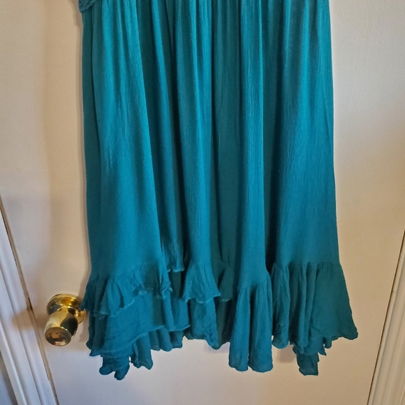 Free People Adella turquoise Slip Lace trim Dress Size S Asymmetric Boho Fairy - Picture 8 of 16